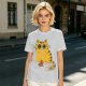 Olive T-Shirt With Cute Surprised Orange Tabby Cat Holding Meat Print