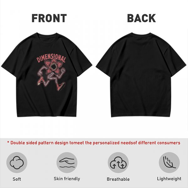Olive green t-shirt with dimensional demogorgon graphic print