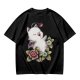 Olive T-Shirt Featuring Cute Fantasy Creature and Floral Art