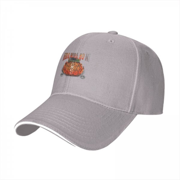 Black baseball cap with flame devil fruit graphic and text