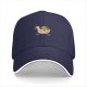 Black baseball cap with frog riding duck holding swords graphic