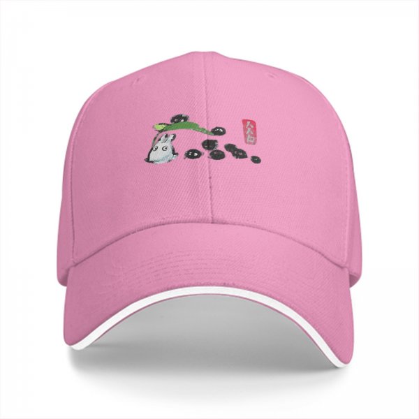 Black baseball cap with small forest spirit and soot sprite graphic