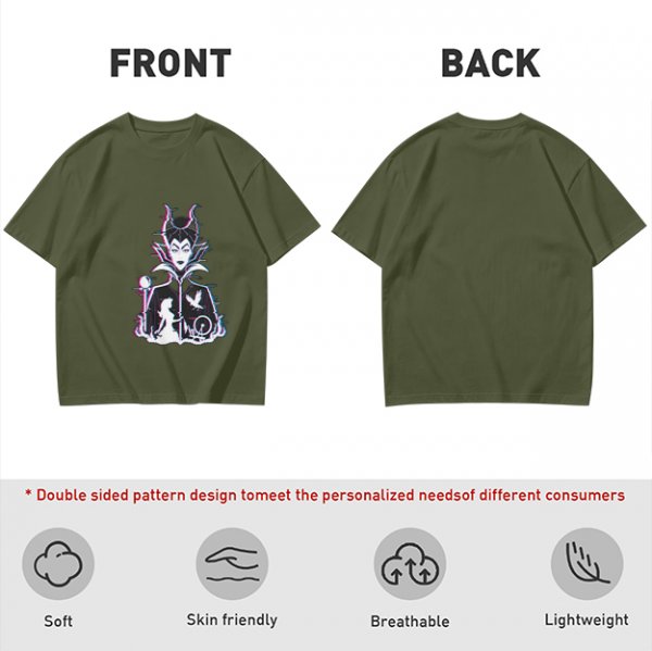 Olive T-shirt with Maleficent Glitch Art Print