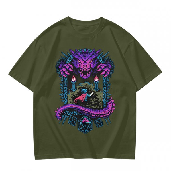 Dungeon Dragon and Warrior Graphic T-Shirt for Fantasy Game Fans