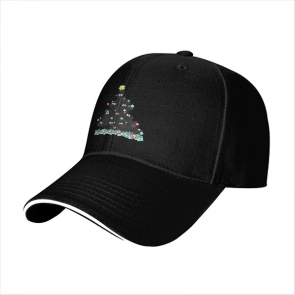 Black Baseball Cap With Cute Soot Sprite Christmas Tree Design