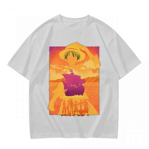 One Piece Straw Hat Crew Sunset Pirate Ship Graphic T-Shirt