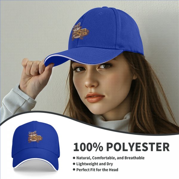 Black baseball cap with raccoon holding fast food trash sign