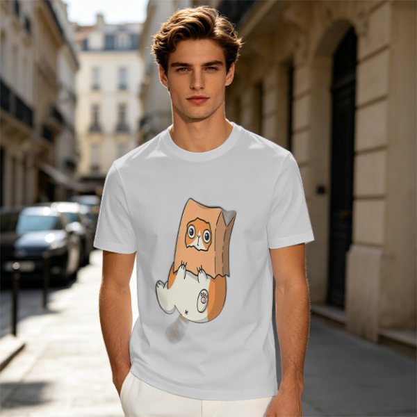 Olive T-Shirt With Cute Hamster In Paper Bag Print