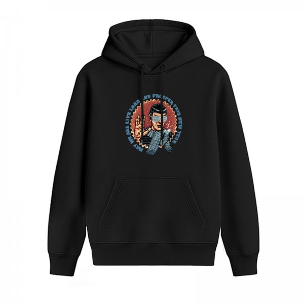Black Hoodie With Star Trek Spock New Year Live Long Prosper Print