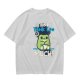 Olive t-shirt with 'I think I think too much' anxious frog print
