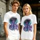 Anime character silhouette graphic tee with stylized purple and blue art