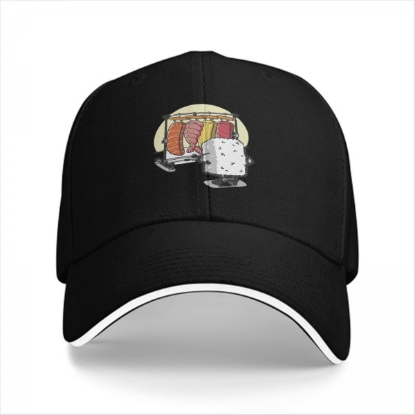 Black Baseball Cap With Funny Sushi Laundry Rack Graphic