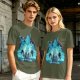 Fantasy warrior ghost print olive green graphic t-shirt