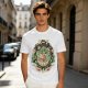 Olive green t-shirt with playful vegetable soup graphic print