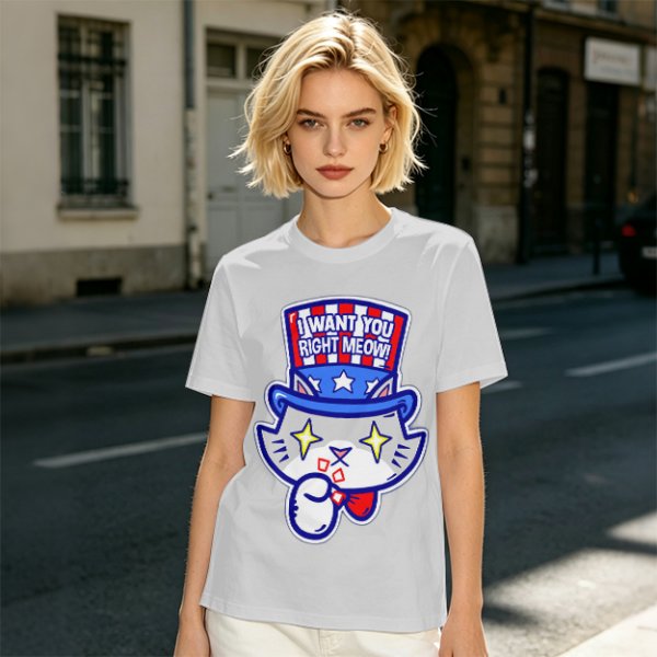Olive T-Shirt With Patriotic Cat 'I Want You Right Meow' Print