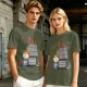 Olive T-Shirt with Peanuts Style Girl and Dog on Doghouse Print