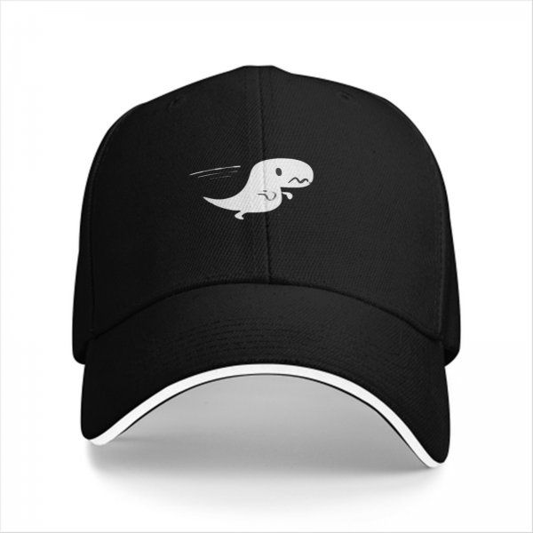 Black Baseball Cap With Cute Running T-Rex Dinosaur Graphic