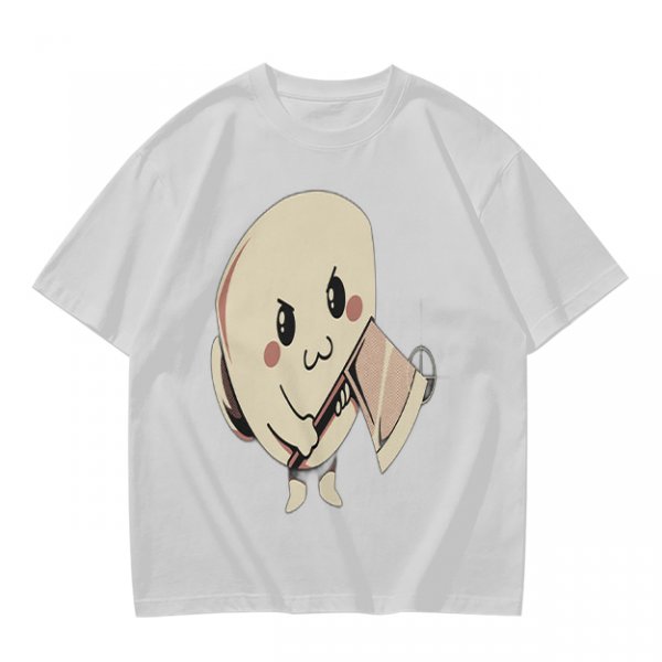 Olive T-Shirt With Cute Angry Ghost Holding Axe Graphic