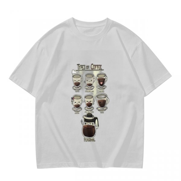 Olive Green T-Shirt With Cute Cartoon Coffee Cups Graphic
