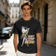 Olive graphic t-shirt with cat Freddie Mercury 'Don't Stop Meow' print