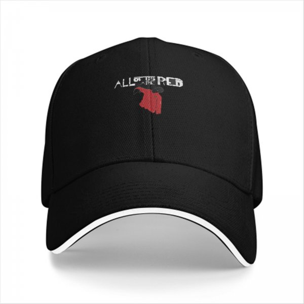 Black baseball cap with 'All of Us Are Red' text and red graphic