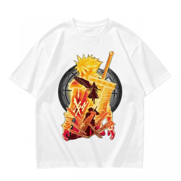 Final Fantasy VII Inspired Graphic T-Shirt with Character and Sword Art