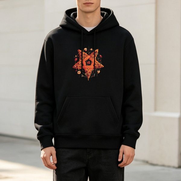 Black hoodie with pizza pentagram graphic design