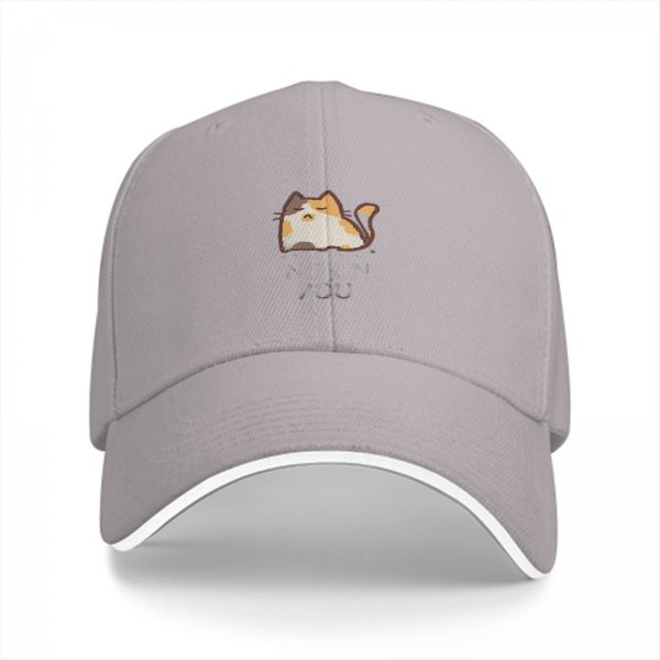 Black baseball cap with cute chubby calico cat graphic