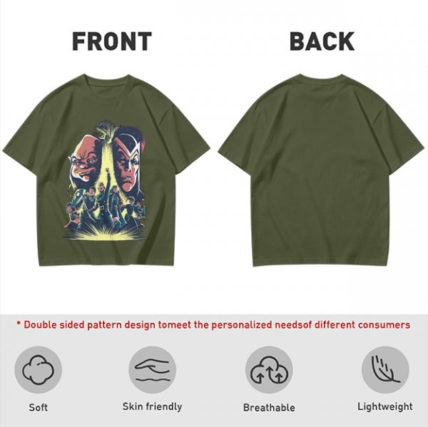 Olive Graphic Tee With Retro Sci-Fi Character Art Print