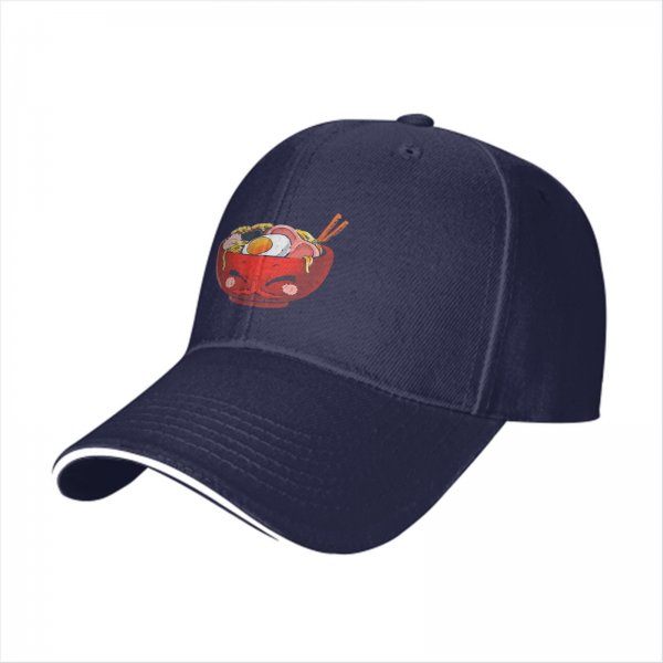 Black Baseball Cap With Cute Angry Ramen Bowl Graphic