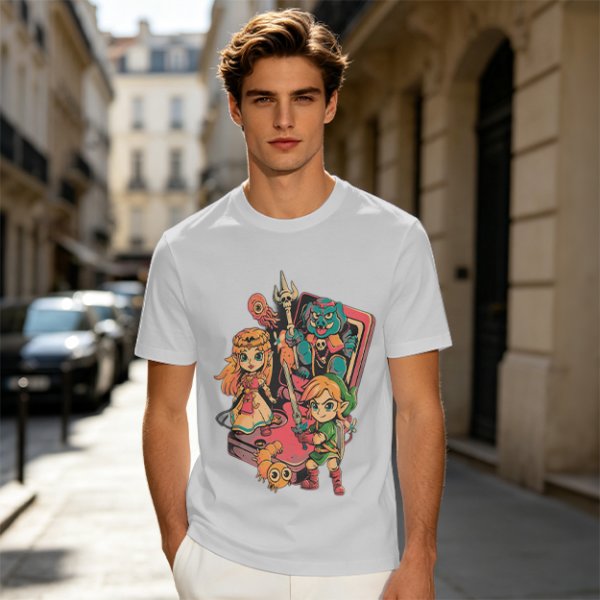 Olive t-shirt with The Legend of Zelda retro game characters print