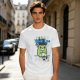 Olive t-shirt with 'I think I think too much' anxious frog print