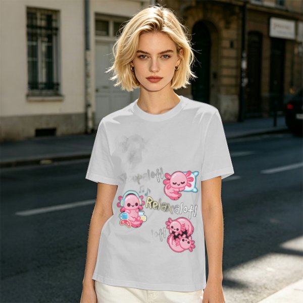 Olive T-Shirt With Cute Axolotl Relaxalotl Graphic Print