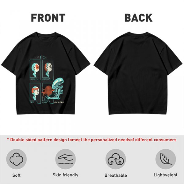 Olive Graphic Tee With Alien Stress Headache Themed Art