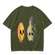 Olive T-Shirt With Surprised Flame and Burnt Ghost Character Art