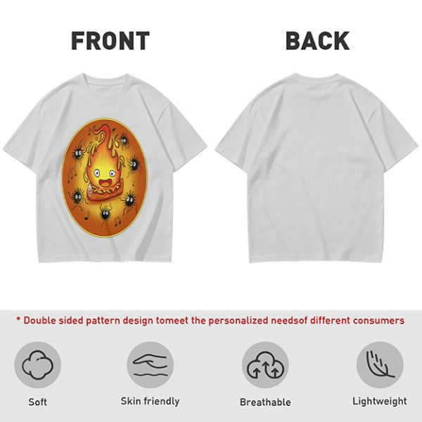 Olive T-Shirt Featuring Calcifer and Soot Sprites Artwork