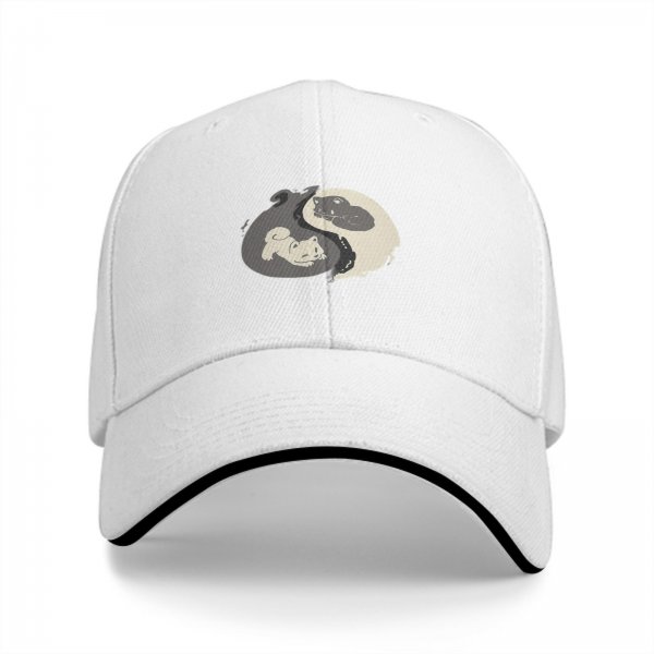 Black baseball cap with yin yang cat graphic design