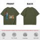 Olive T-Shirt With Blue Monster And Ghost Graphic Print