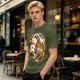 Olive Green T-Shirt With Christmas Cat Gingerbread Candy Print