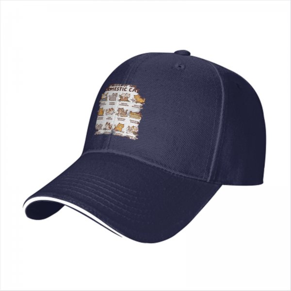 Black Baseball Cap With Domestic Cat Behavior Illustrations