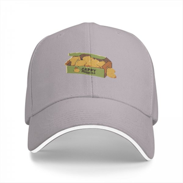 Black baseball cap with capybara snack box graphic