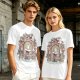 Olive T-Shirt With Whimsical Wizard Cat Garden Door Art