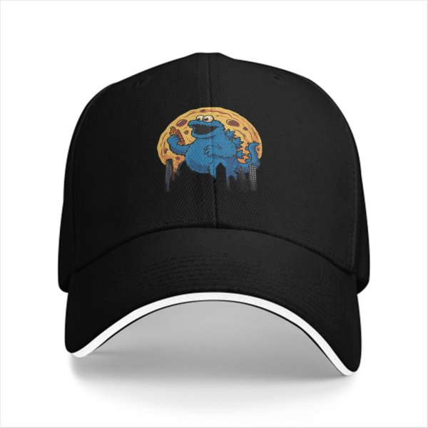 Black baseball cap with cookie monster godzilla and cookie print