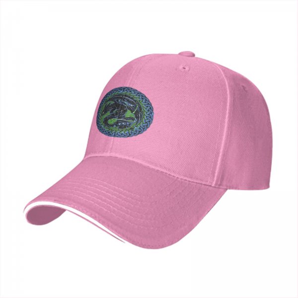 Black Baseball Cap With Celtic Knot Dragon Emblem