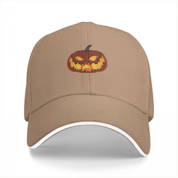 Black baseball cap with jack-o'-lantern featuring Calcifer design