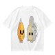 Olive T-Shirt With Surprised Flame and Burnt Ghost Character Art