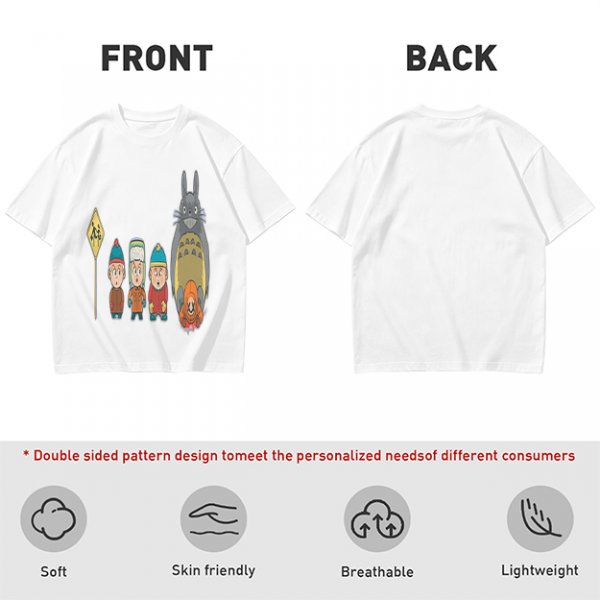 Olive T-shirt with cartoon characters print featuring Totoro and small figures