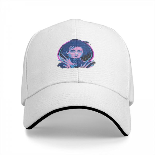 Black Baseball Cap With Neon Edward Scissorhands Portrait Print