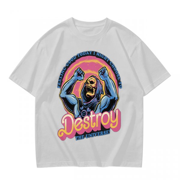Olive t-shirt with Skeletor 'Feeling Good Today I Might Choose To Destroy The Universe' print