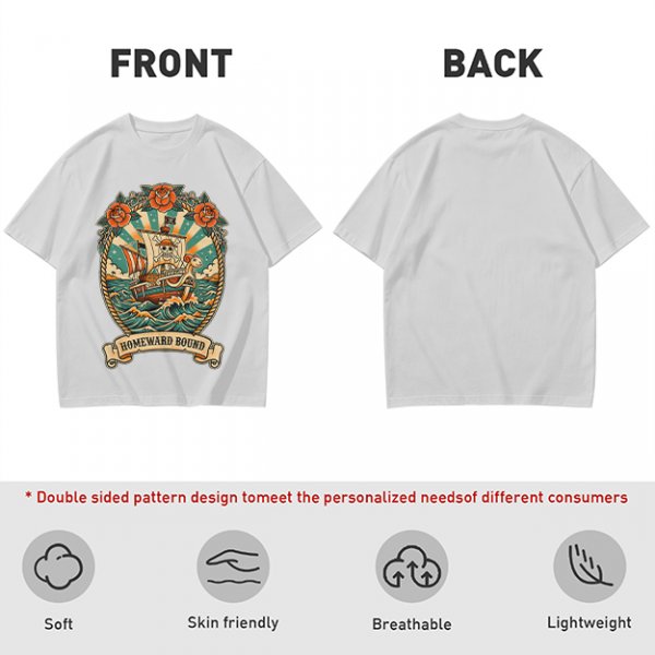 Olive T-shirt with Pirate Ship Homeward Bound Tattoo Style Print